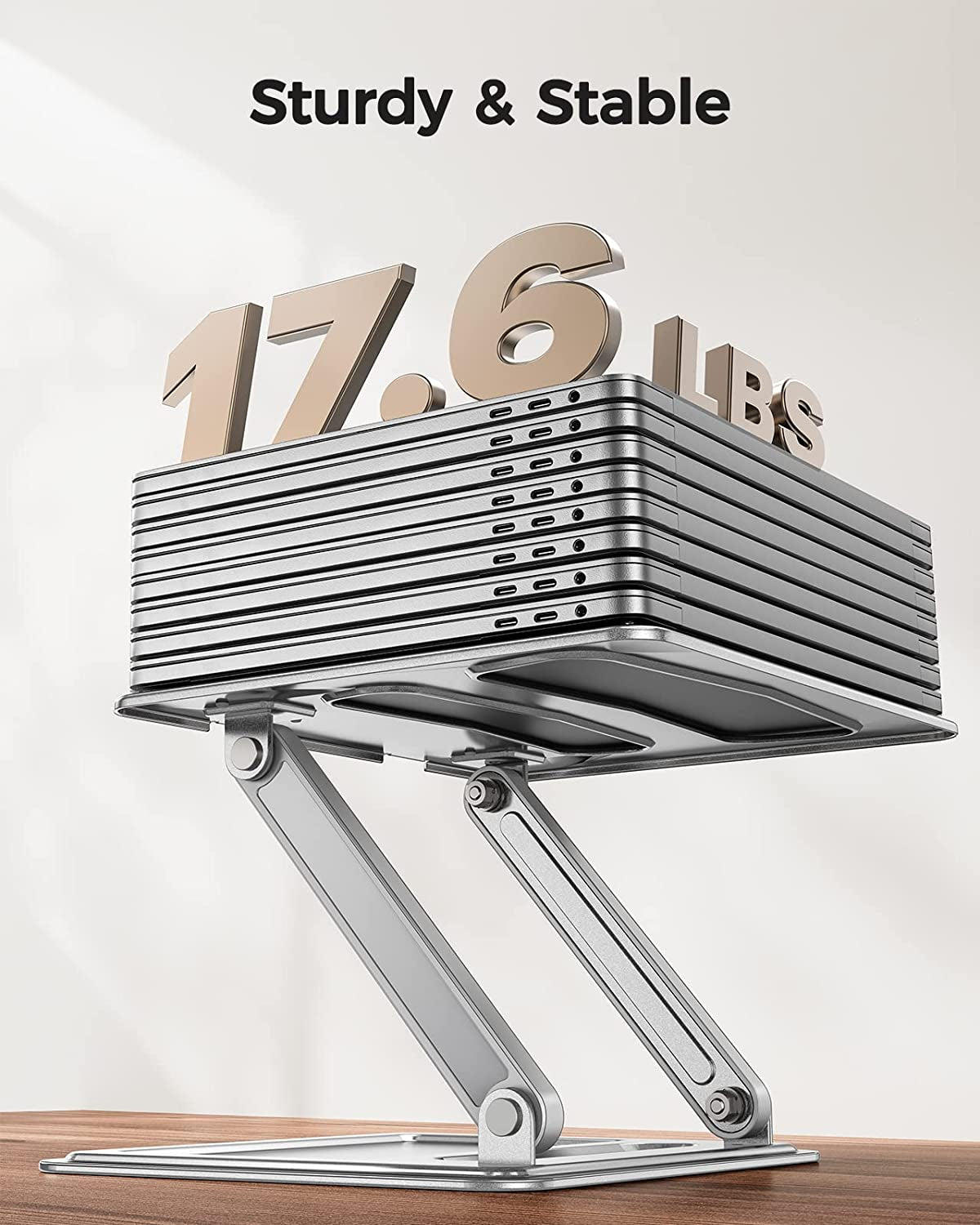 Adjustable Laptop Stand, Portable Riser for 17.3Inch Laptops, Adjustment for Desk, Holds up to 17.6Lbs Notebook - Sliver