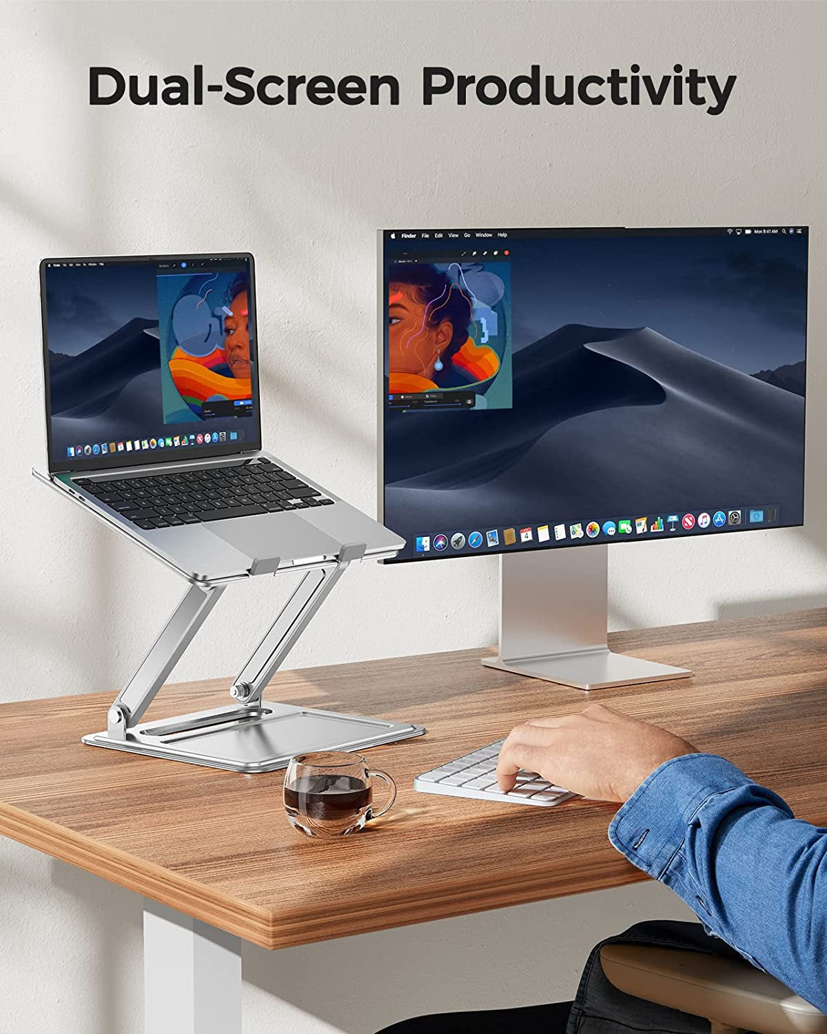 Adjustable Laptop Stand, Portable Riser for 17.3Inch Laptops, Adjustment for Desk, Holds up to 17.6Lbs Notebook - Sliver