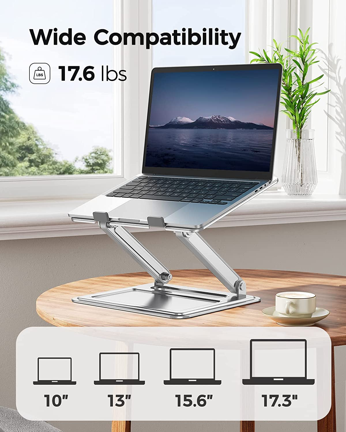Adjustable Laptop Stand, Portable Riser for 17.3Inch Laptops, Adjustment for Desk, Holds up to 17.6Lbs Notebook - Sliver