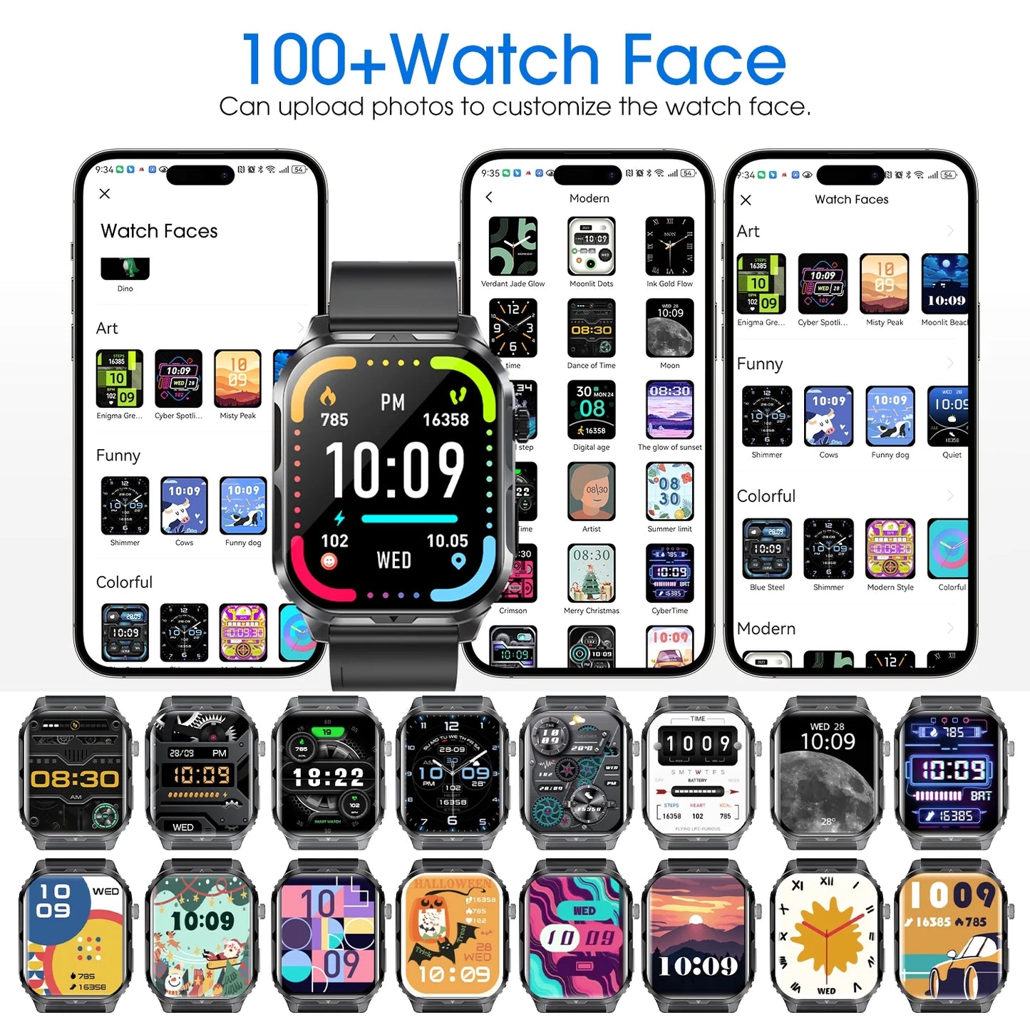 Smart Watch for Android and Iphone, H5 IP68 Waterproof Smartwatch for Women Men , Smart Watch with Bluetooth Call, Answer Make Calls , Black