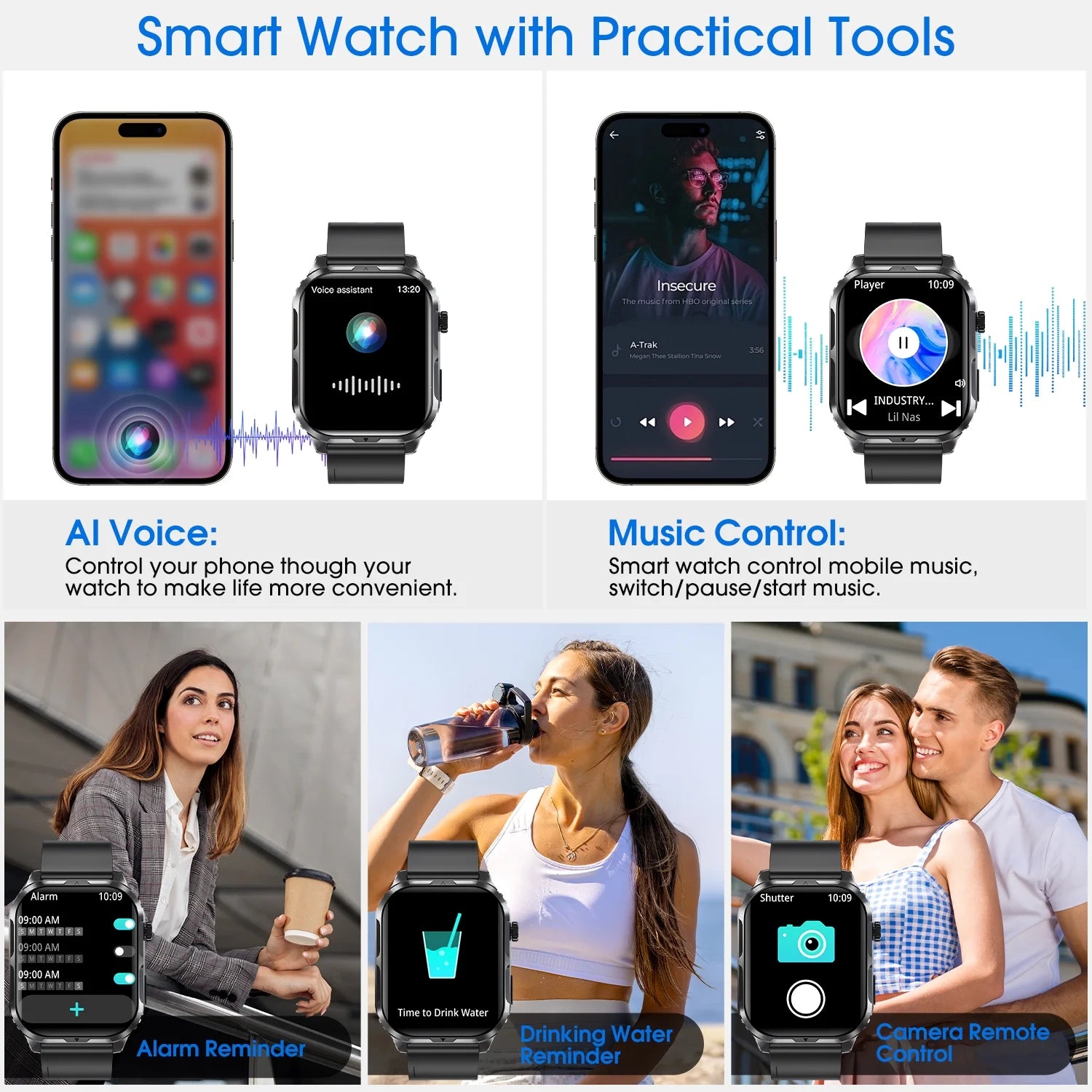 Smart Watch for Android and Iphone, H5 IP68 Waterproof Smartwatch for Women Men , Smart Watch with Bluetooth Call, Answer Make Calls , Black