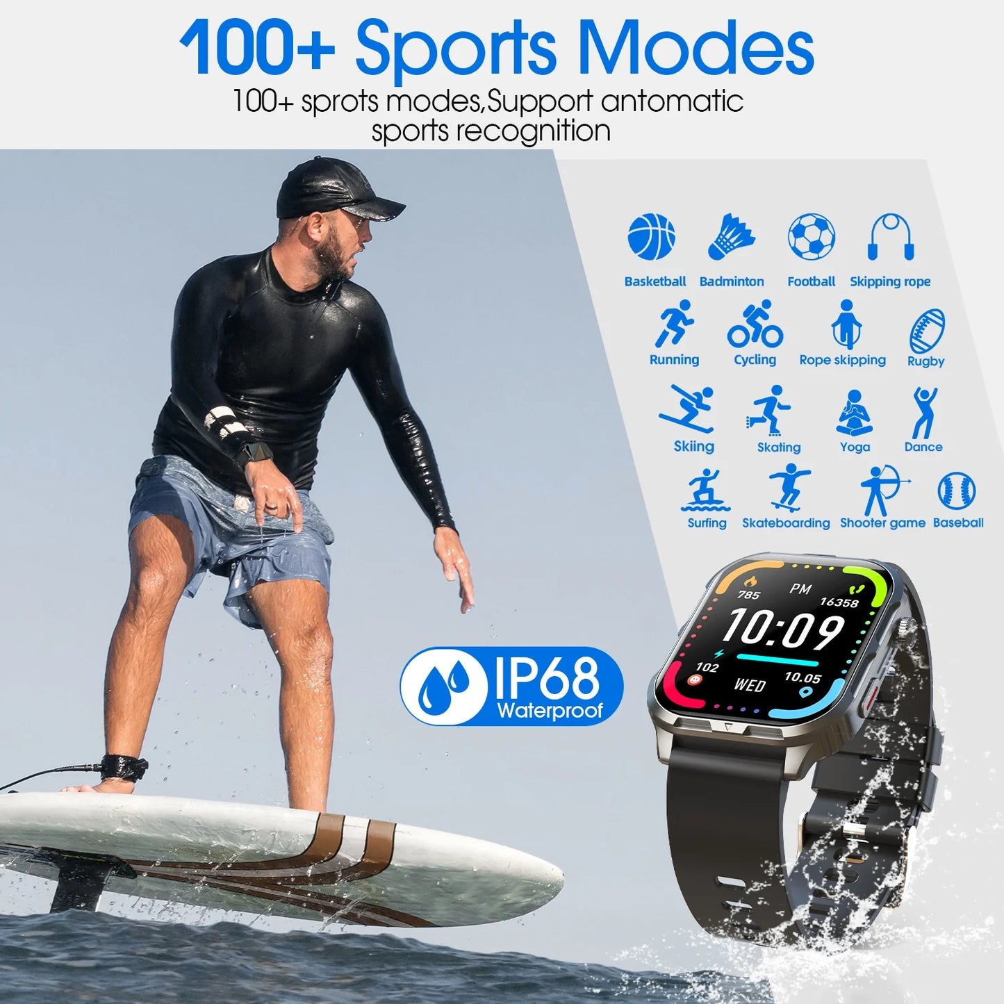 Smart Watch for Android and Iphone, H5 IP68 Waterproof Smartwatch for Women Men , Smart Watch with Bluetooth Call, Answer Make Calls , Black