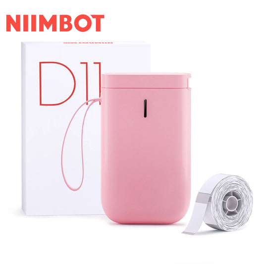 D11 Label Maker with Tape, Mini Bluetooth Wireless Label Printer Inkless Labeler Sticker Portable Rechargeable Label Printer Machine（Pink)