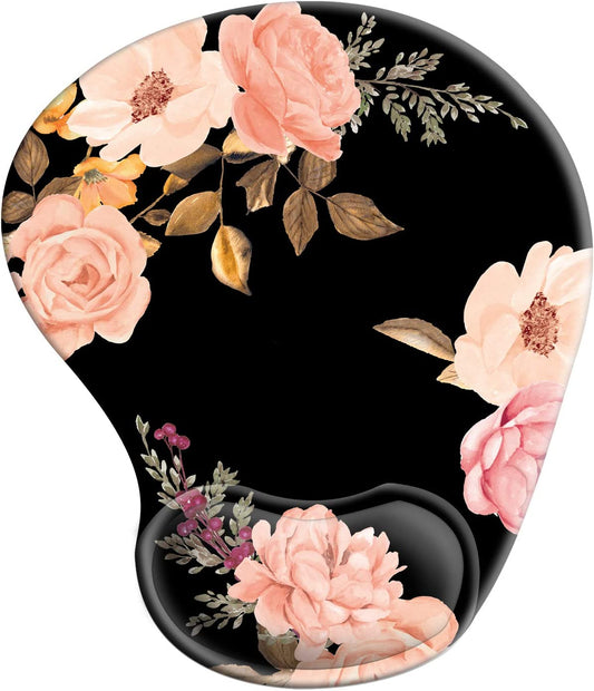 Ergonomic Mouse Pad with Gel Wrist Rest Support,  Cute Mouse Pads with Non-Slip Rubber Base Wrist Rest Pad for Home, Office & Travel Easy Typing & Pain Relief, Peony